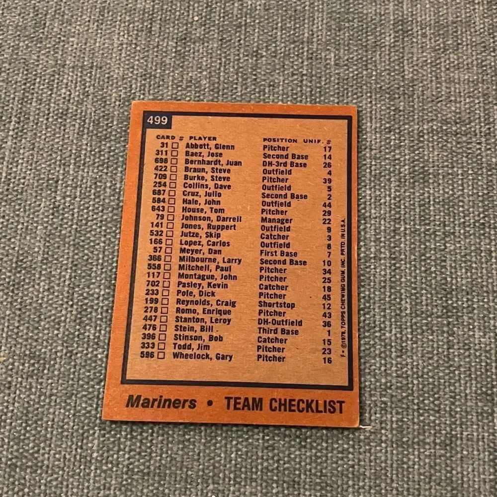 1978 Topps Seattle Mariners Baseball Card Trading Card